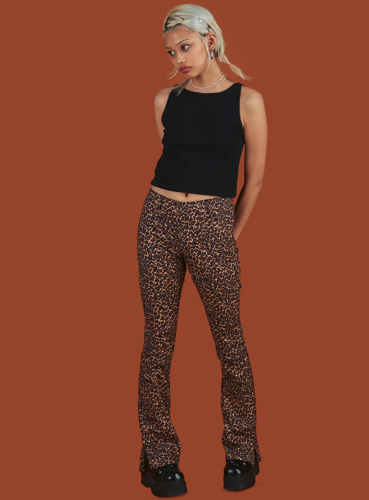 Brown Leopard Print Flared Leg Trousers  New Look